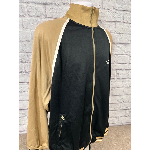 Vintage RARE SCRAYPUZ Track Jacket Full Zip Black Tan‎ White Stripe Size 2X - Picture 3 of 10